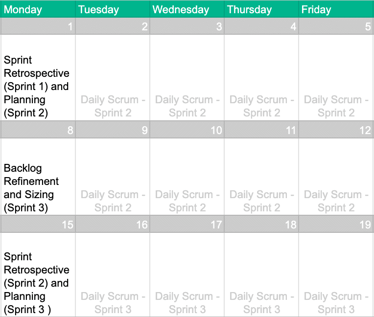 sprint planning calendar