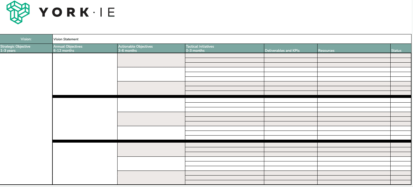 screenshot of York IE's business growth plan template